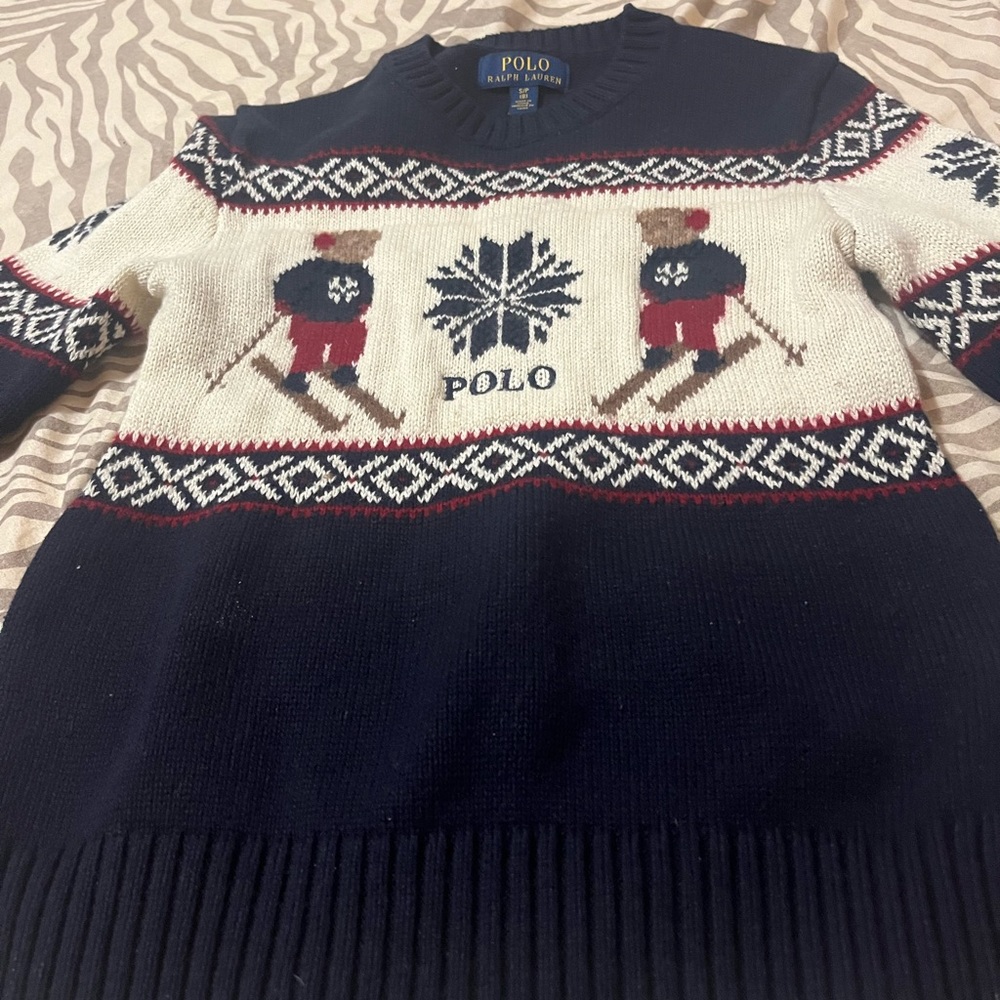 Kids Small(8) double Polo bears snowflake ski knit sweater